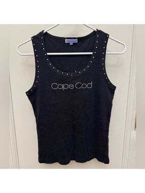 Vintage Y2K Cape Cod Tank Top Black With Rhinestones